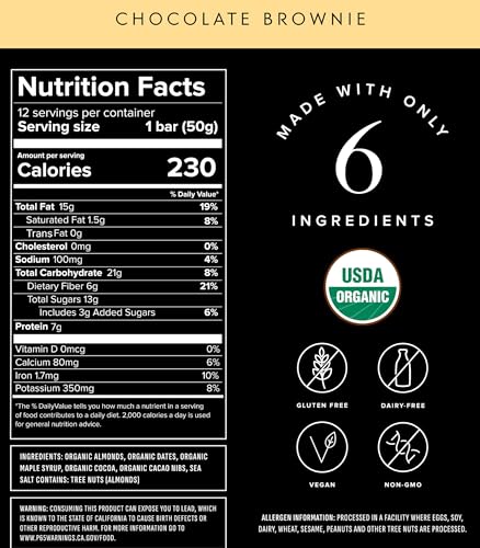 Truvani Plant Based Snack Bars | Chocolate Brownie 12 Pack | 7g Protein | USDA Organic and Vegan | The Only Bar | Dairy, Soy, and Gluten Free | Individually Wrapped
