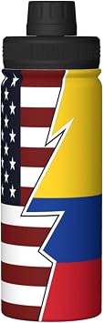 ETHORY Torn Style Us And Colombia Flags Water Bottle 18OZ Stainless Steel Insulated Water Bottles With Spout Lid Sports Keep Cold and Hot Water Bottle For Biking Hiking, White