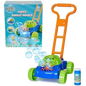 KreativeKraft Lawn Bubble Mower Push Along Toy Lawnmower For Kids And Toddlers With Bubble Machine Soapy Solution Included | Gift Idea For Children From Age 5 | Garden Play Tools And Accessories
