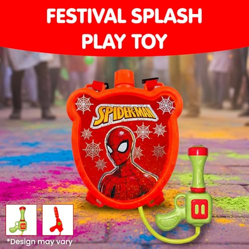 Image of Spider Water Gun with Backpack Tank for Babies, Kids - Cartoon Superhero Style Water Blaster Set with Adjustable Straps, Long Spray Range - Summer Outdoor Pool & Holi Toy