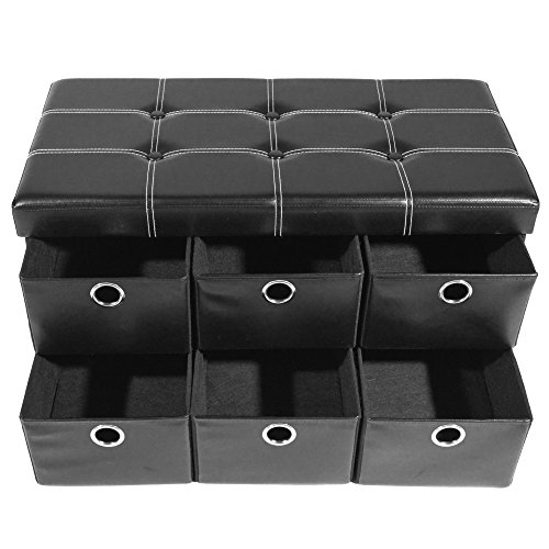 Achim Home Furnishings Collapsible Storage Ottoman 6 Drawers - Black Faux Leather 15X30X15 #TOP2