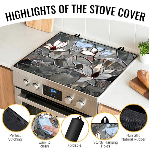Image of NYZE Stove Cover for Electric and Glass Stove Tops 3-in-1 Stove Mat, Heat Resistant Counter Protector Mat, Non-Slip Surface & Drying Rack (Retro Flowers, 28.5 inchLx20.5 inchW)