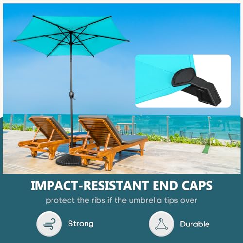 Image of Abba Patio 7.5FT Lyon Outdoor Patio Umbrella Outdoor Table Umbrella with Push Button Tilt and Crank Market Umbrella 6 Sturdy Ribs UV Protection Waterproof for Garden Deck Backyard Pool, Turquoise