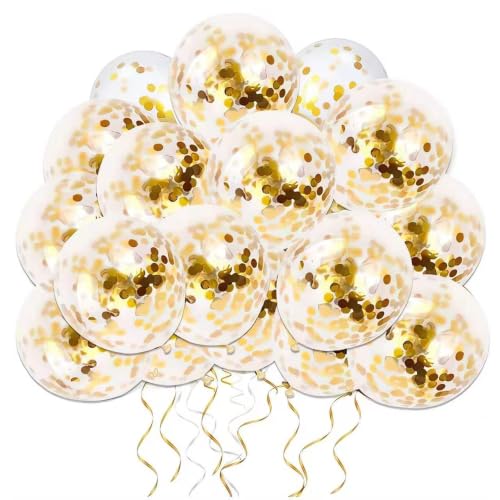 50pcs Gold Confetti Latex Balloons, 12 inch Gold Balloons with Golden Paper Dots for Graduation Wedding Birthday Party Decorations