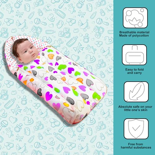 Image of VParents Daisy Purple Cotton Combo: Nursing Support, Mosquito Net Attached Bed and Carrying Nest