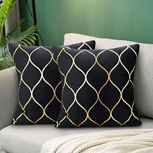 Hanrunsi Housse de Coussin Velours Noir Or 40x40 Taies d'oreiller Coussin Dore pour Canapé Cousins Deco decoratif Housse de Coussin Moderne et Douce pour...