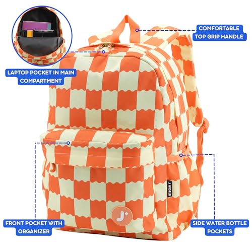 Image of J World Oz Middle School Backpack for Kids. Cute Laptop Bookbag for Girls Boys, Wiggle Coral