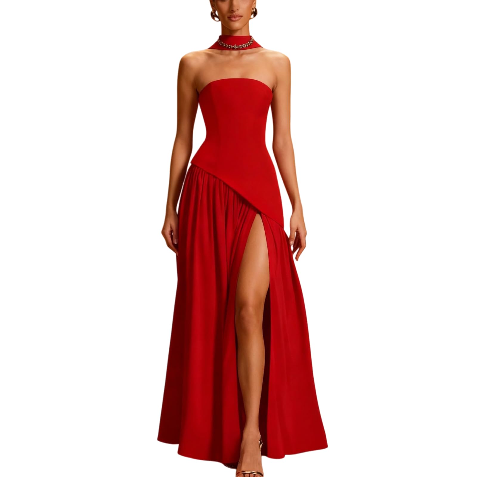 Robes de cocktail pour femmes 2026 sans bretelles, corset asymétrique, robes maxi fendues à haute fente, robe midi pour le printemps, les invités de mariage, fête