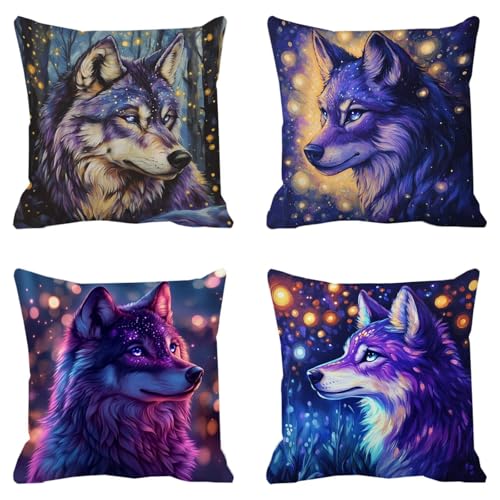 Housse de coussin 40x40cm loup pour décorer un canapé de salon ou des chaises de jardin extérieur