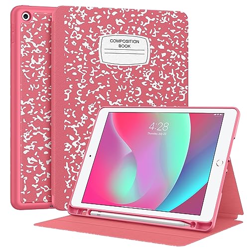 Supveco Case for iPad 9th/8th/7th Generation 10.2 inch (2021/2020/2019 Model) with Pencil Holder, Premium Folio Stand Case with Auto Wake/Sleep,Soft TPU Back Shell Cover for iPad 10.2 Inch-Watermelon