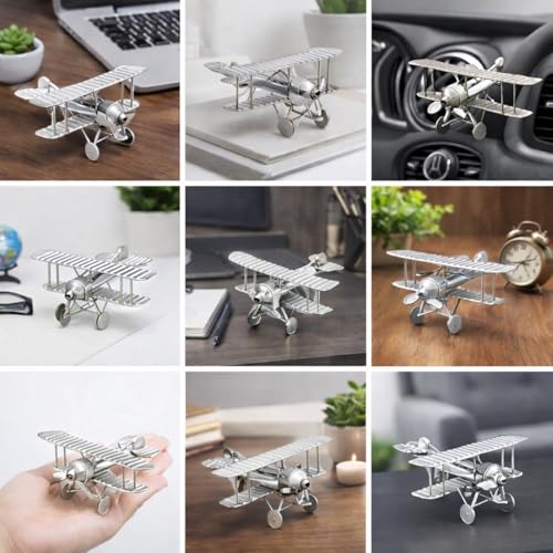 Image of Brass Aeroplane Model Showpiece, Antique Table Top Miniature Decorative Showpiece for Home Decor & Office Table with Silver, Glossy and Shiny Finish (3.5inch, Silver)