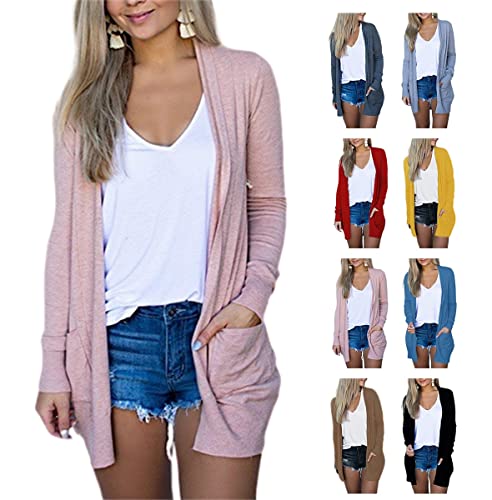 Cardigans for Women 2024 Fall Open Front Cardigan Coat Casual Lightweight Long Sleeve Solid Tops Blouses with Pockets