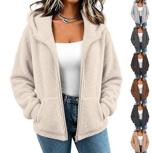 Sherpa Fleece Jacket Women Oversized Casual Warm Zip Up Hoodie with Pockets - image 1