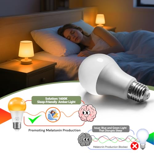 Image of L LOHAS LED Sleep Aid Amber Light Bulbs, Blue Light Blocking | A19 9W(60 Watt Equivalent) Dim Light Bulbs, 1800K Warm Light Bulb, E26 Base, 2 Pack