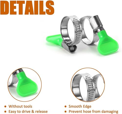 Miniatura 3 de ISPINNER 20 abrazaderas de manguera de llave de 0.31 a 0.47 pulgadas, tornillo de pulgar, abrazaderas de manguera de acero inoxidable ajustables