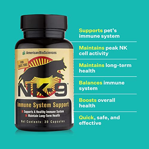 NK-9, AHCC Supplement for Dogs & Cats – Dietary Supplement to Support Immune System – Made for Pet’s Immune Defenses – 30 Capsules, 250mg/capsule NK-9, AHCC Supplement for Dogs & Cats – Dietary Supplement to Support Immune System – Made for Pet’s Immune Defenses – 30 Capsules, 250mg/capsule