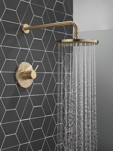 Image of Delta Modern 14 Series Round Rain Shower Faucet Set, Brushed Gold Shower Head and Handle Set, Valve Trim Kit, Champagne Bronze T14269-CZ-PP (Valve Not Included)