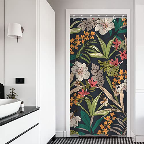 RosieLily Kleiner Stall Duschvorhang 91,4 x 183,9 cm Wohnmobil Duschvorhang tropischer Duschvorhang Blumen-Duschvorhang für Badezimmer Pflanze kurz schmal Duschvorhang mit 10 Haken halbe Stall Größe Cover
