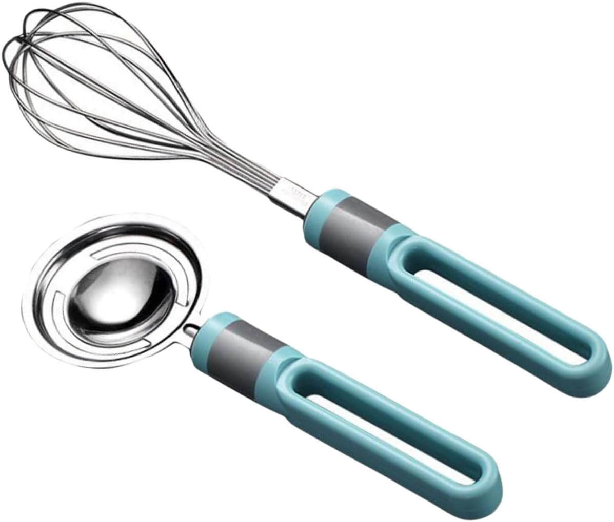 PRETYZOOM 4pcs Manual Egg Beater and Egg Separator Hand-held Stainless Steel Whisk Mixer for Cooking and Baking Ergonomic Design Dishwasher Safe Essential Kitchen Tool