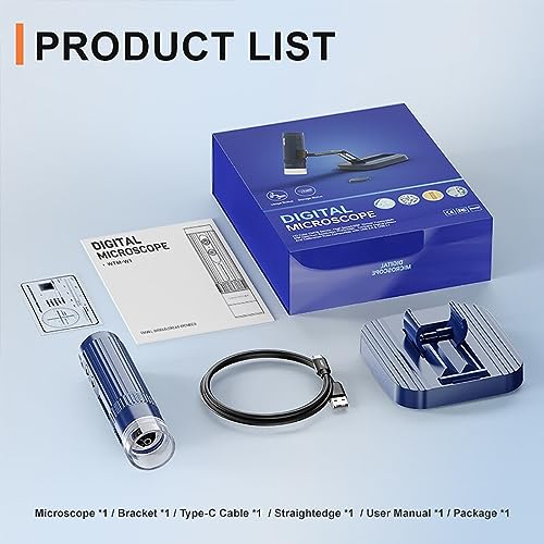 Image of ETZIN USB Digital Microscope,50X-1000X Magnifying Coin Micros-cope,Handheld Pocket Mic-roscope Adults, HD Microsco-pe Camera, 8 LED Lights AdjustableBlue, USB.