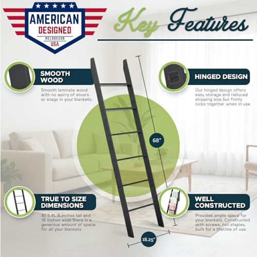 Image of Blanket Ladder for the Living Room and Bedroom, Quilt Rack, 6-Tier, Black