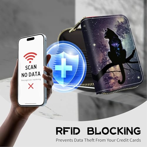Image of Cute Credit Card Holder with Zipper, Cat Nebula RFID-Blocking Card Case Small Wallet for Women Men, Multi-slot Card Organizer Case Travel Accordion Wallet