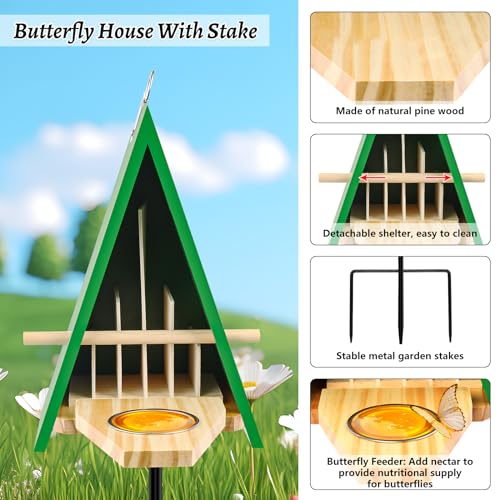 image for UQM 2025 New Butterfly House and Feeder for Outside, Wooden Butterfly 