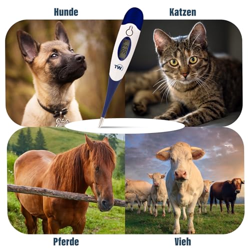 Digitales Haustierthermometer für Tierbesitzer von Hunden, Katzen, Pferd, Tierärzten, flexible Temperatursonde, inkl. Tierarzt-Diagramm