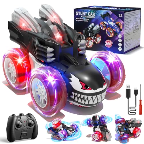 Remote Control Cars for Boys 4-7, 2.4Ghz Rechargeable RC Stunt Car with Cool Lights Toys Gift for Boys Age 4 5 6 7 8 Year Old Outdoor Toys