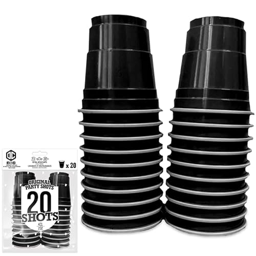Pack de 20 Shot Noirs Réutilisables | Shots Américains 4cl Noirs | Beer Pong | Shooters Qualité Premium | Gobelets en Plastique Réutilisables | Lavables Lave-Vaisselle | OriginalCup® Cover