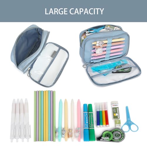 Image of Pencil Case, Large Capacity Zipper Pencil Pouch, Multi- Slot Pen Bag, Transparent Makeup Bag, Portable Office Stationery Pencil Bag.