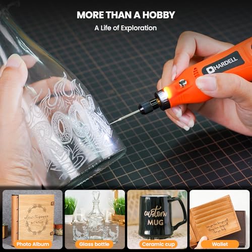 Image of HARDELL Mini Cordless Rotary Tool 4V, 5-Speed Rotary Tool Kit with 30 Accessories,Type-C Charging DIY Craft Tool for Engraving, Sanding, Polishing, Drilling, Grinding(Black) (Orange)