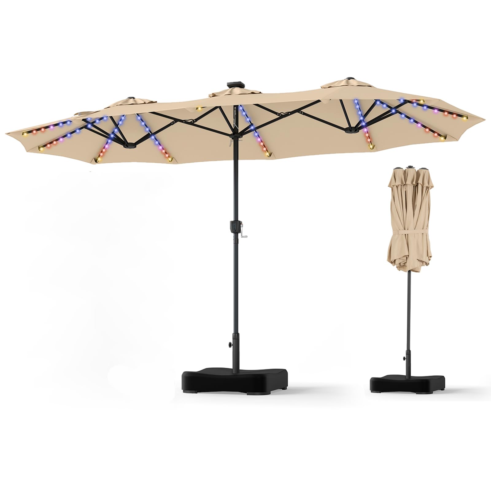 TANGZON 3.8M Double Garden Parasol with Base and 108 LED Lights