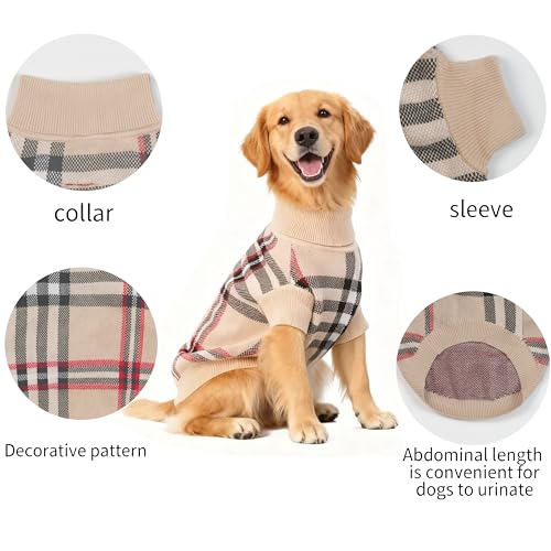Image of Small /Medium Dog Sweater, Warm Dog Winter Coat w /Sleeves, Comfortable High Neck & Leash Hole, Premium Dog Clothes for Golden Retriever-Best for Holidays, Daily Walks XXL Apricot