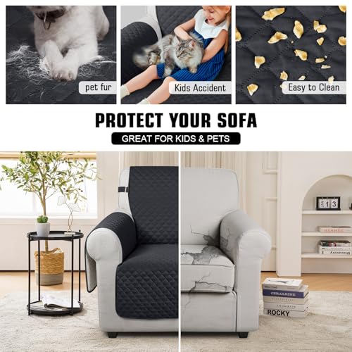 Image of TAOCOCO Sofa Slipcovers 1 Seater,Sofa Settee Covers with Storage Pockets,Non Slip Couch Covers,Washable Sofa Protector for Kids /Dogs /Pets(Black)