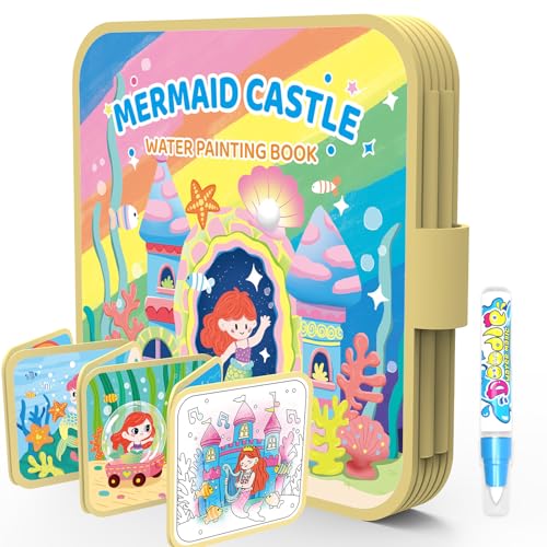 Reusable 10 Pages Water Painting Books for Toddlers 1-3 No Mess Coloring Book Montessori Water Coloring Books for Kids Ages 1-3 Educational Art Activity Book Travel Gift for Boys & Girls-Mermaid