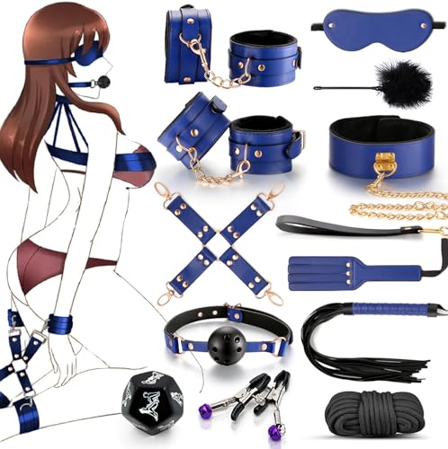 Image of BDSM Adult Toys for Men Women and Couples. 12pcs Sex Restraints Bondage Set Adult Sex Toys kit with Adjustable Handcuffs Collar Ankle Cuff Blindfold Feather Tickler(Blue)