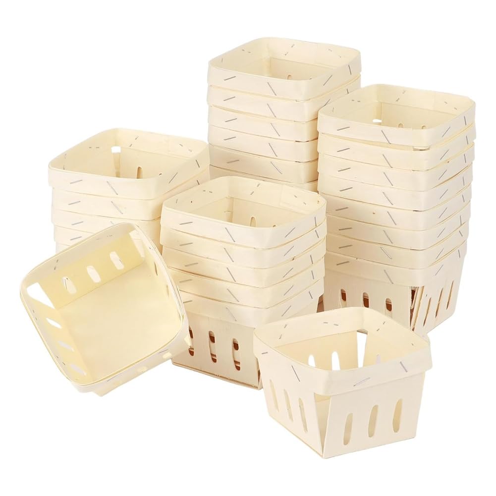 CTRLZS Small Wooden Berry Basket, Mini Square Vented Basket, Produce Basket Bulk Storage Containers