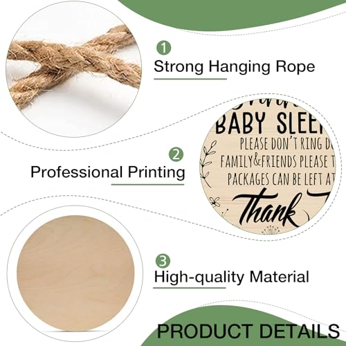 Image of Deroro Shhh Baby Sleeping Front Door Sign, Please Don't Ring Doorbell Wood Plaque Hanger Nursery Kids Infant Children Bedroom Decor, Farmhouse Wooden Wreath with Plaid Bow Wall Hanging Decoration