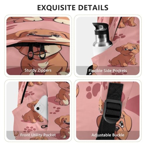 Sac à dos portable imprimé chiots patte rose léger et imperméable - 5