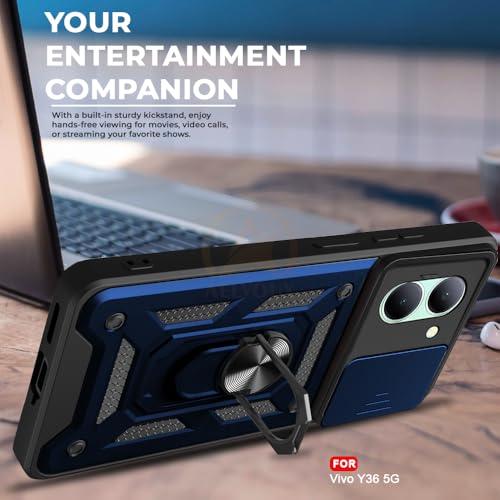Image of Armor Bumper Back Cover Case for Vivo Y36 Rotating Camera Cover, Ring Holder & Kickstand | Heavy Duty & 360 Degree Protection Vivo Y36 Back Cover (Blue)