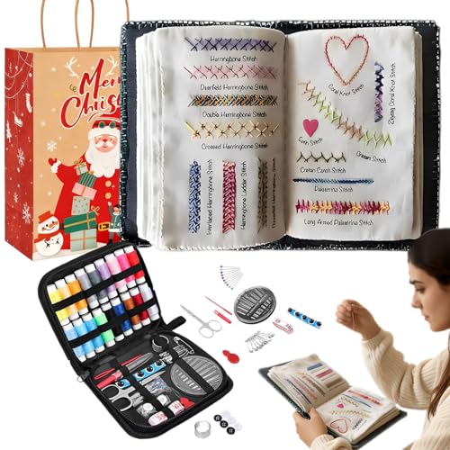 2026 New Embroidery Stitch Book Kit, Sew Anywhere with Instructional Tutorial 106 Pattern All-in-One Embroidery Stitch Book & Sewing Kit 86 PCS, Hand Embroidery Patterns Kit for DIY and Sew Enthusiast