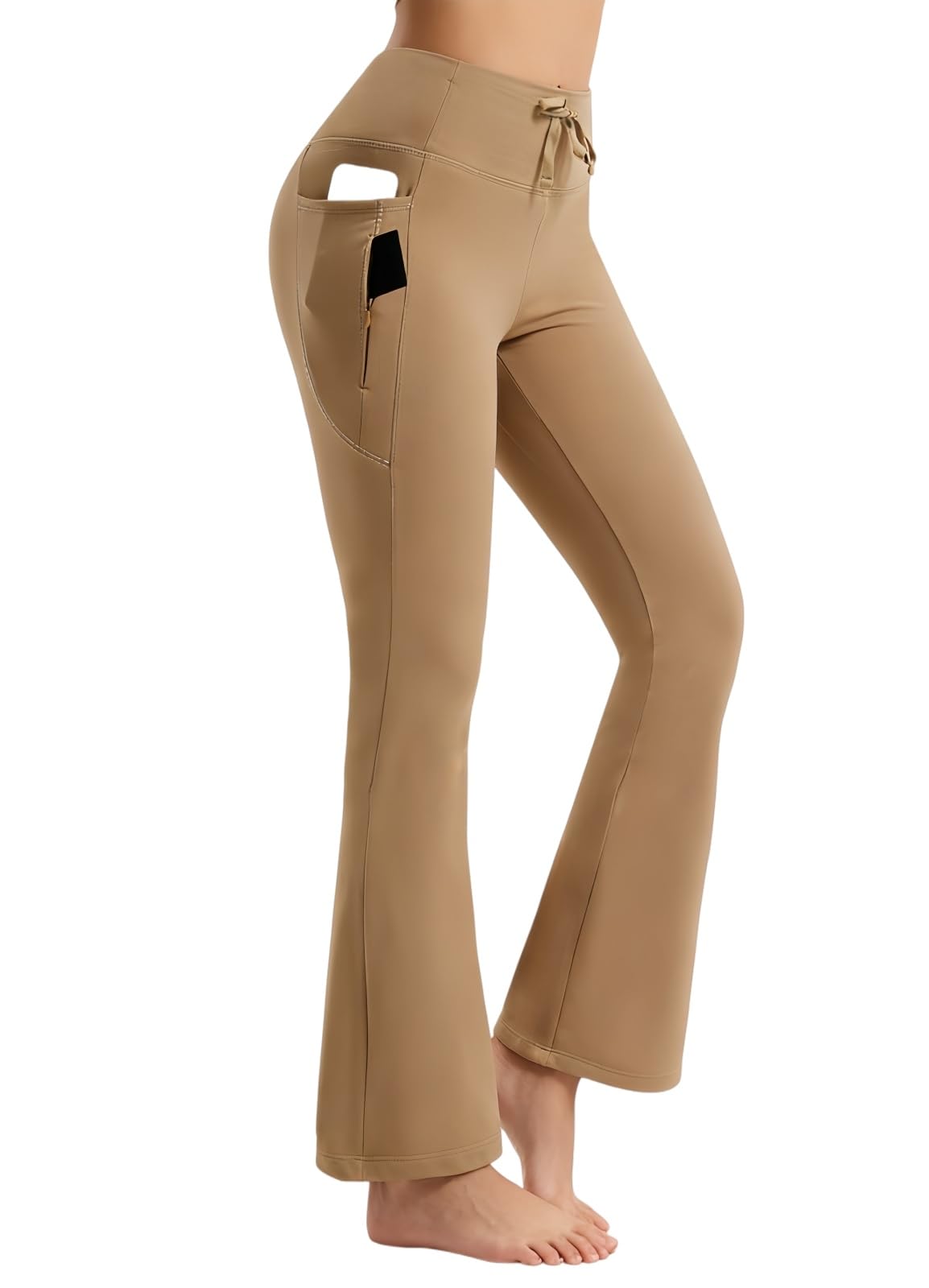 Emlovm Women's Fleece Lined Pants Flared Leggings Winter Warm Yoga Pants with Pockets Water Resistant