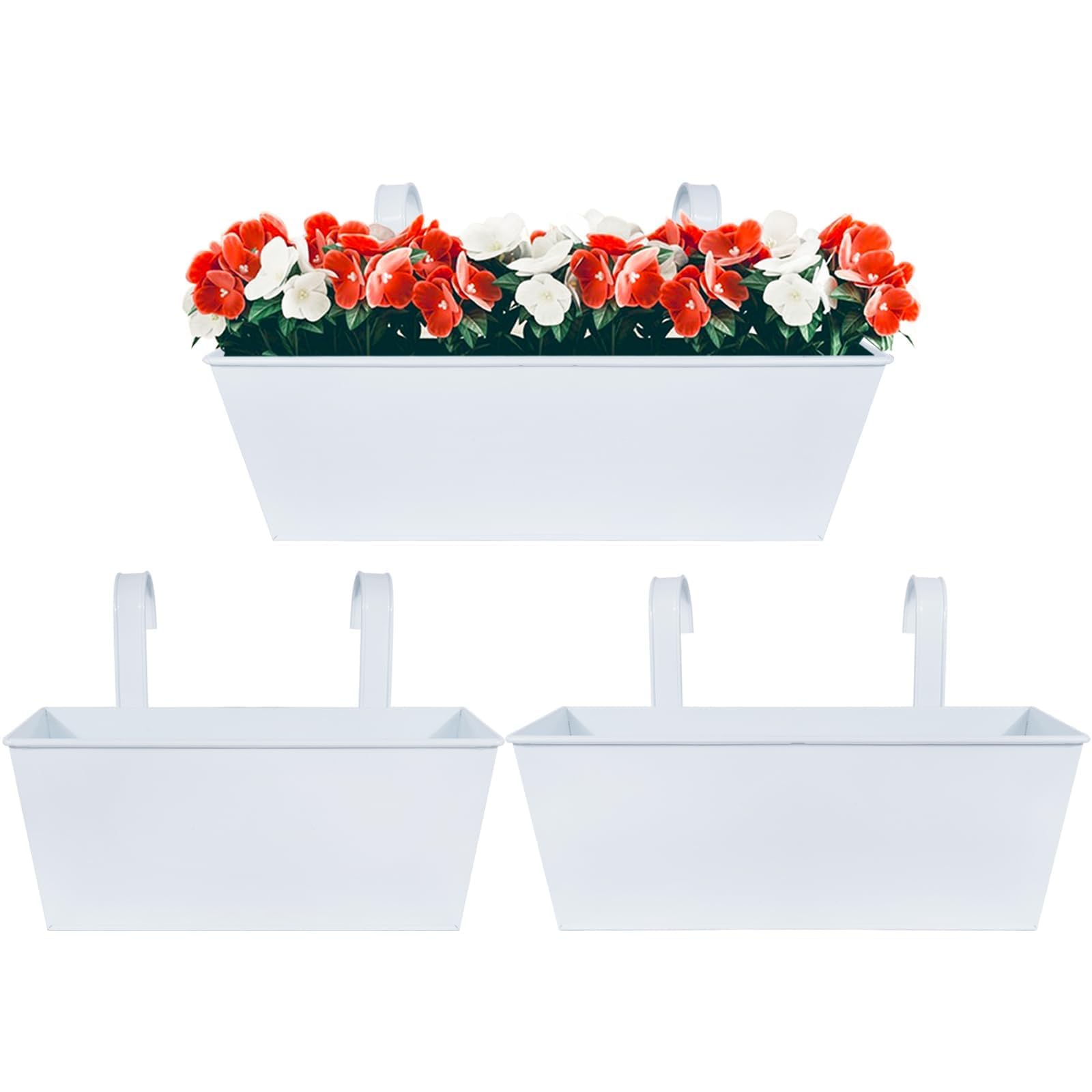 BOFUNX 3pcs Maceta de Metal Colgante con Soporte Extraíble Cubo Macetero Rectangular Plantador con Gancho Doble para Colgar Decoración Exterior Balcón Jardín Patio Pared Terraza para Flores y Plantas