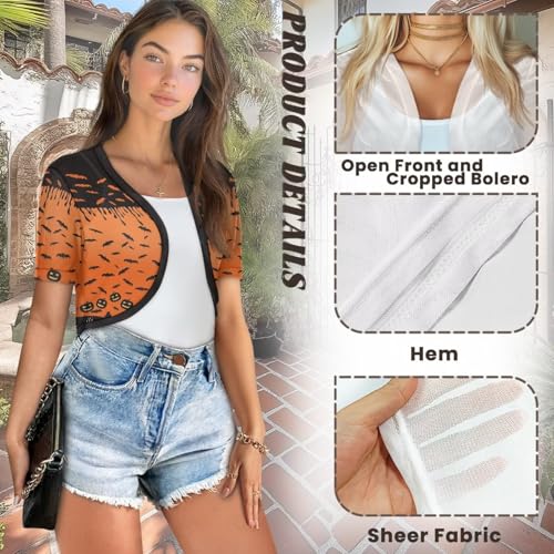 Image of Womens Short Sleeve Bolero Shrug Open Front Knit Cropped Cardigan Shoulder Cover for Dress Cute Casual Knit Cover Up