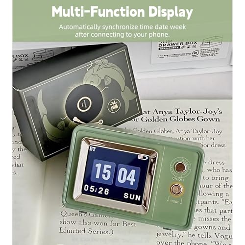 Image of Yoidesu Portable Bluetooth Speaker with Lyrics Display, Vintage Desk Speaker with Clock Calendar, HiFi Sound, Dynamic Scene Lyrics, Compact Speaker for Home Outdoors Travel
