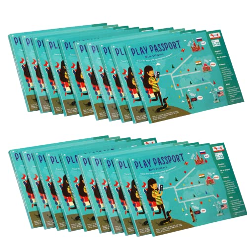 Image of CocoMoco World Geography Combo Pack Return Gifts for Kids Birthday - 20 Pieces of Pretend Play Passport Activity Kit with World Map for Kids, Countries, Flags, Capitals Educational Toys (Pack of 20)