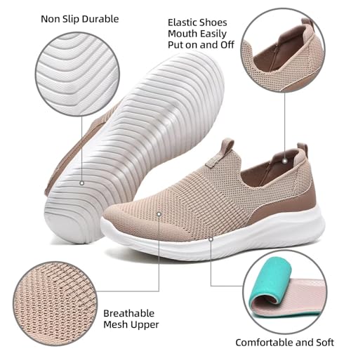 Tiosebon Women'S Walking Tennis Shoes Knit Slip On Mesh Comfortable Sneaker 2229 Light Brown Us 9.5 thumb #4