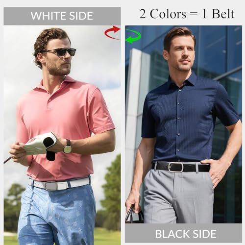SANSTHS Reversible Leather Belts for Men-Dual Sided Casual Golf Dress Leather Belt-2 Sides in 1 Belt2