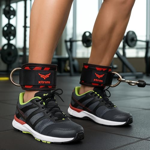 Image of XTRIM Unisex Ankle Straps with Metal D-Rings for Cable Machine, Orange | With Padded Support, For Glutes Workouts, Curls & Hip Abductors